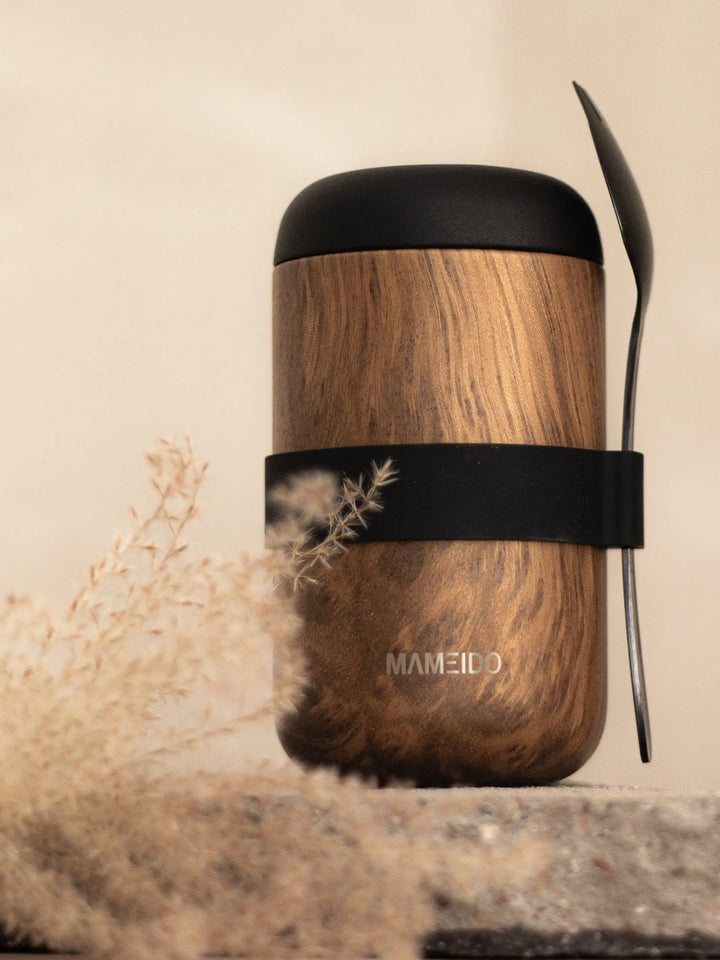 MAMEIDO Thermobehälter mit Gabel-Löffel-Kombination 500ml Oak Wood #farbe_oak-wood
