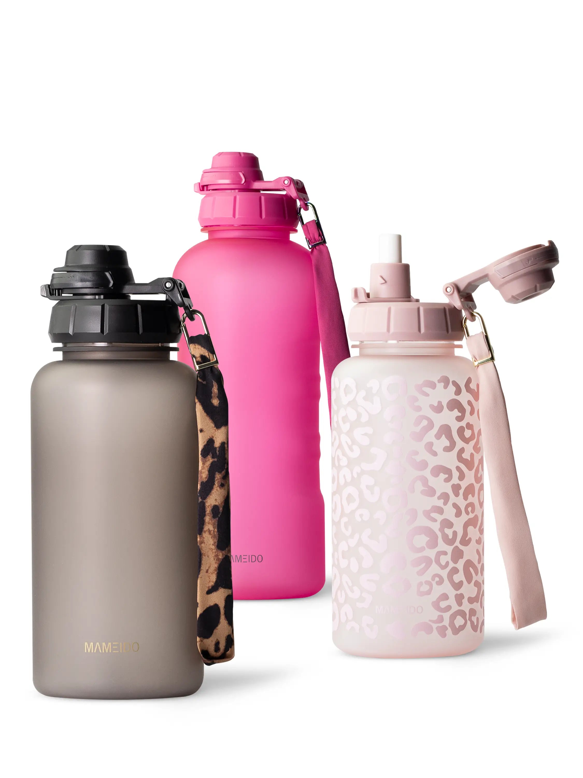 MAMEIDO Trinkflasche mit Strohhalm 500 ml, 1 l, 1,5 l & 2 l
