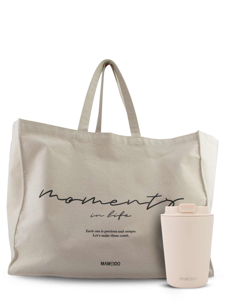 MAMEIDO Set Thermobecher 350ml Ivory Beige & Tote Bag #farbe_ivory-beige