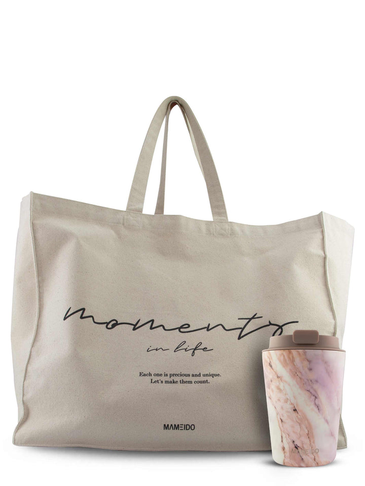 MAMEIDO Set Thermobecher 350ml Pearl Marble & Tote Bag #farbe_pearl-marble