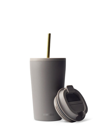 THERMOBECHER MIT STROHHALM in Taupe Grey
