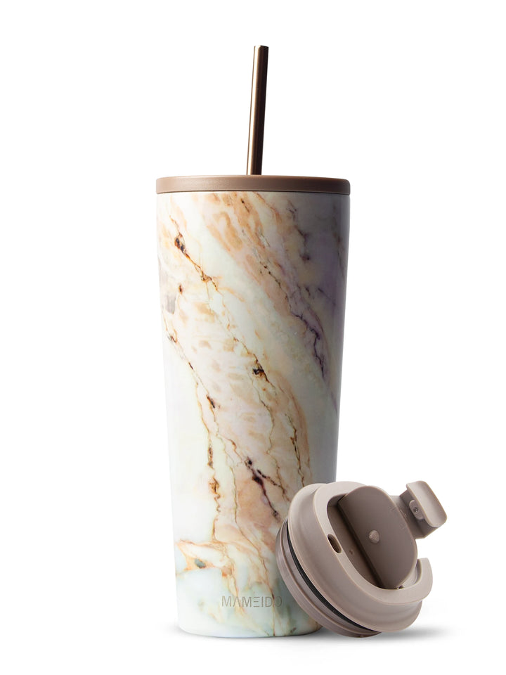 MAMEIDO Thermobecher mit Strohhalm 700ml Pearl Marble #farbe_pearl-marble