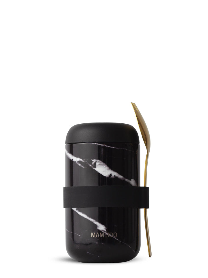 MAMEIDO Thermobehälter mit Gabel-Löffel-Kombination 500ml Black Marble #farbe_black-marble