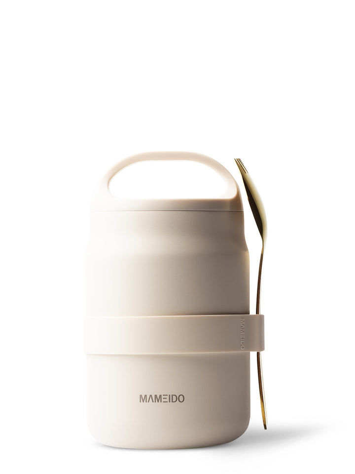 MAMEIDO Thermobehälter mit Gabel-Löffel-Kombination 800ml Ivory Beige #farbe_ivory-beige