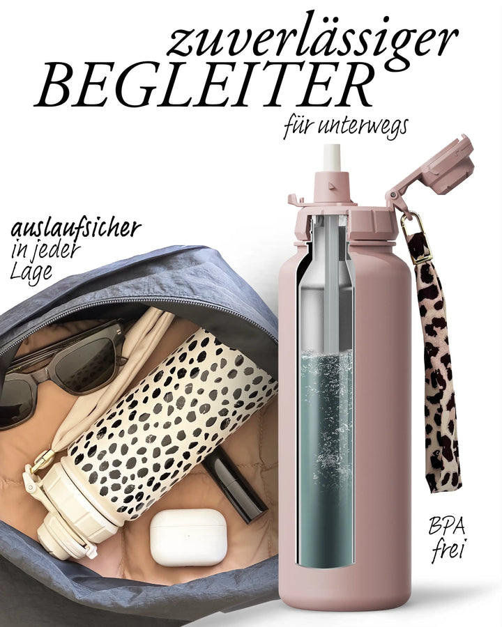 MAMEIDO Thermosflasche mit Strohhalm auslaufsicher bpa frei #farbe_dusty-glam