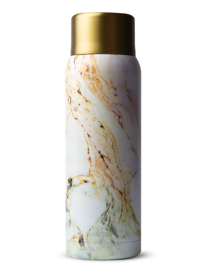 MAMEIDO Thermosflasche mit Druckknopf & Trinkbecher 1000ml in Pearl Marble Gold #farbe_pearl-marble-gold