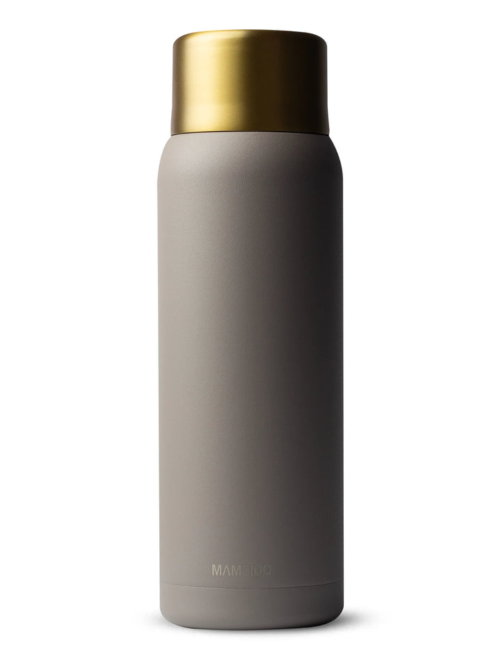 MAMEIDO Thermosflasche mit Druckknopf & Trinkbecher 1000ml in Taupe Grey Gold #farbe_taupe-grey